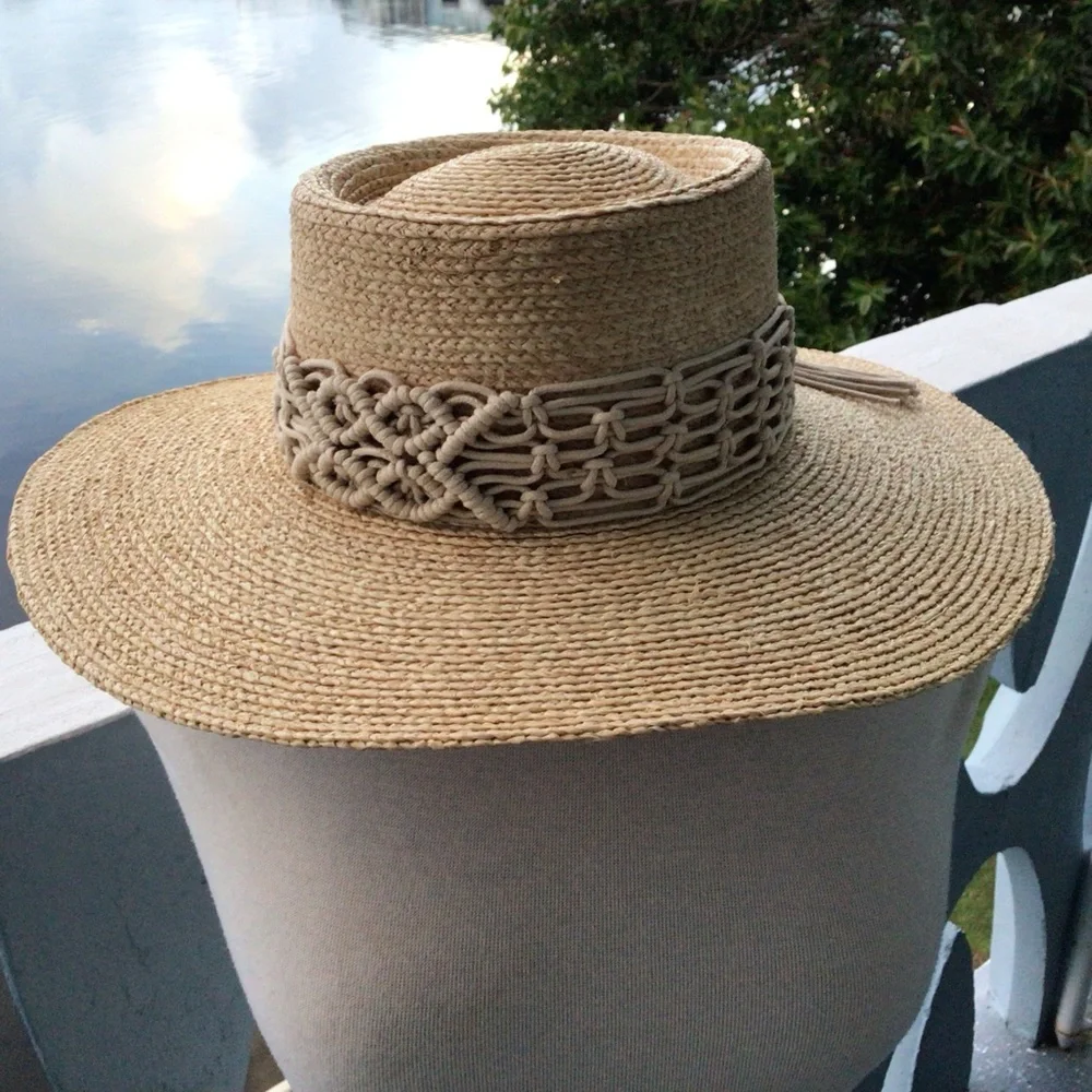 San Diego Hat Company Sandy Beach Women’s Raffia Telescope Boater Wide Brim Hat - Picture 2 of 16